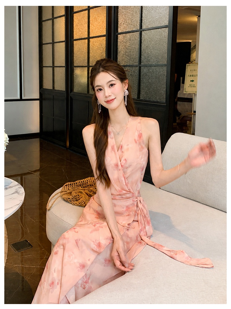 Printing floral chiffon a slice dress for women