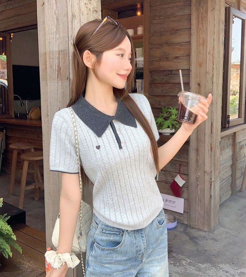 Embroidery show young sweater mixed colors Western style tops