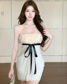 Flowers rose stereoscopic ladies wrapped chest unique gauze dress