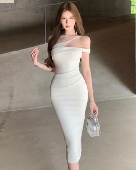 Summer irregular strapless long dress slim sling dress