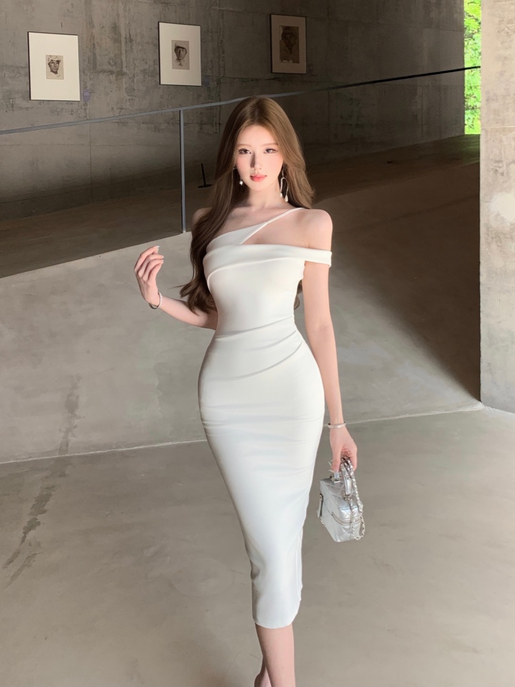 Summer irregular strapless long dress slim sling dress
