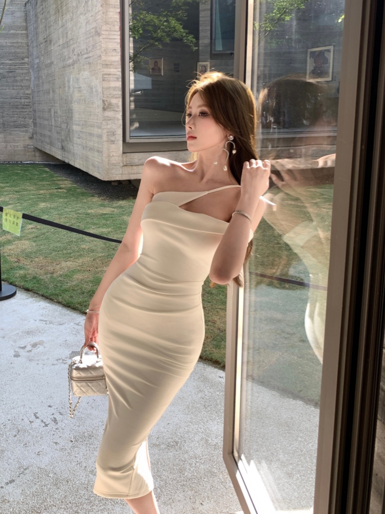 Summer irregular strapless long dress slim sling dress