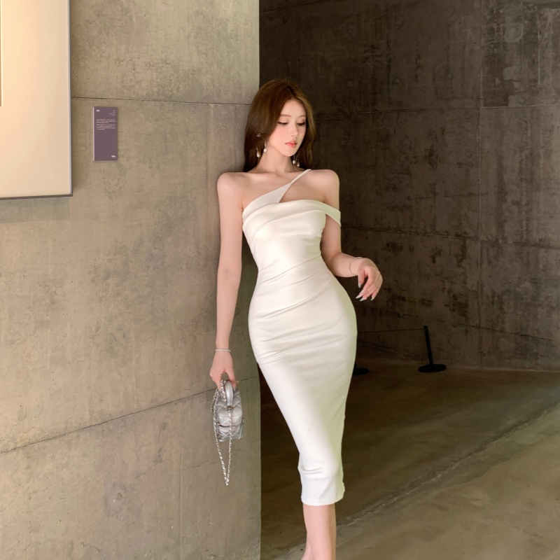 Summer irregular strapless long dress slim sling dress