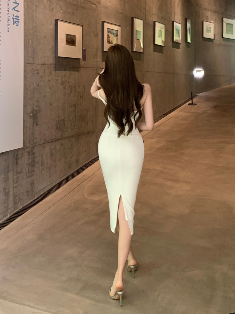 Summer irregular strapless long dress slim sling dress