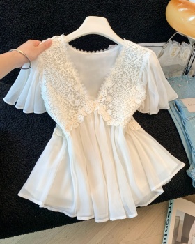Loose tender chiffon tops short sleeve summer shirt