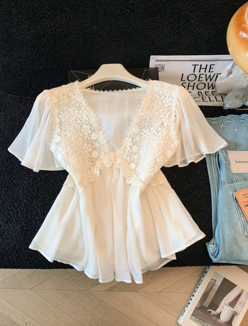 Loose tender chiffon tops short sleeve summer shirt
