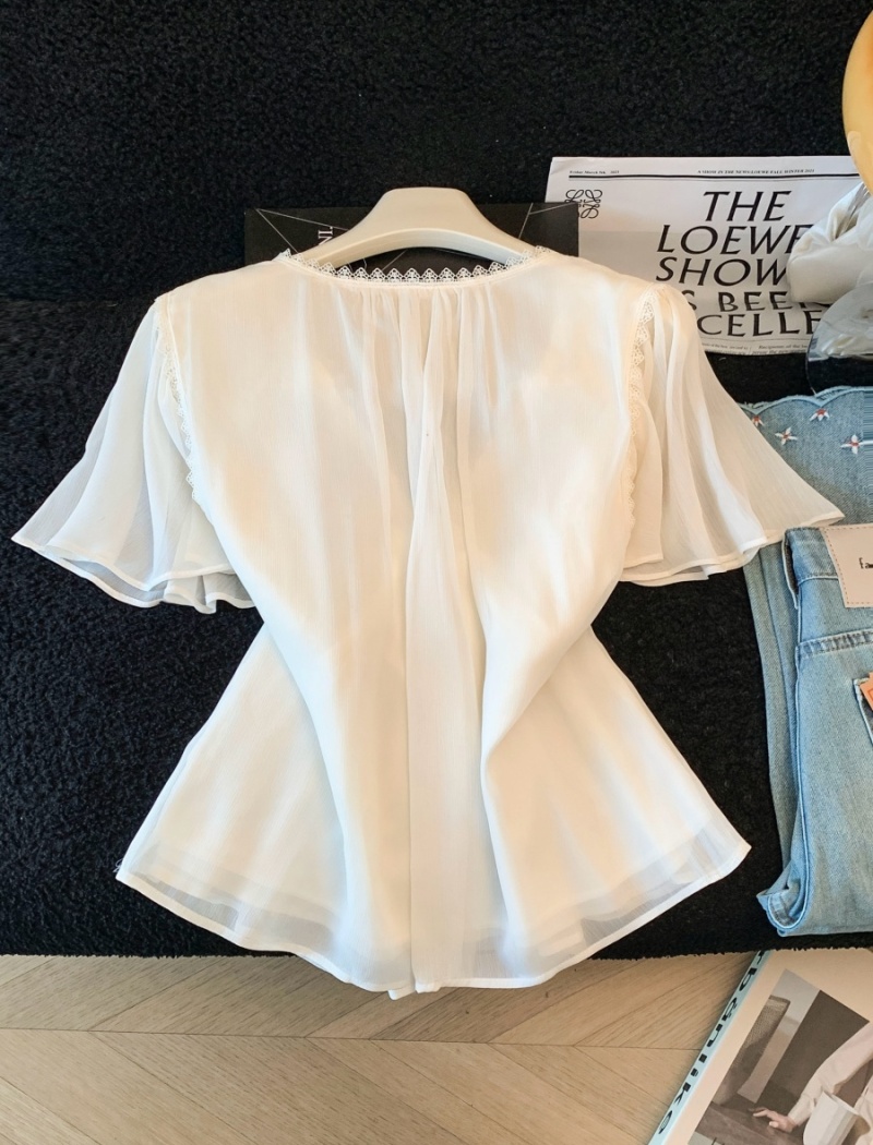 Loose tender chiffon tops short sleeve summer shirt