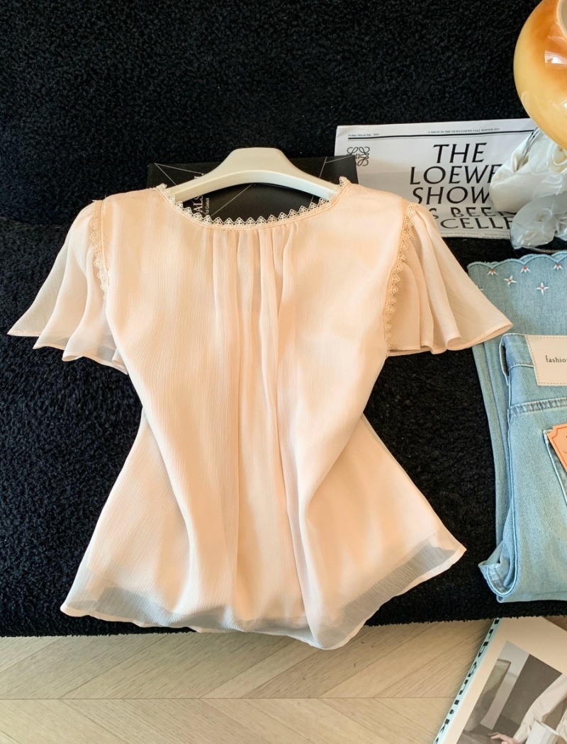 Loose tender chiffon tops short sleeve summer shirt