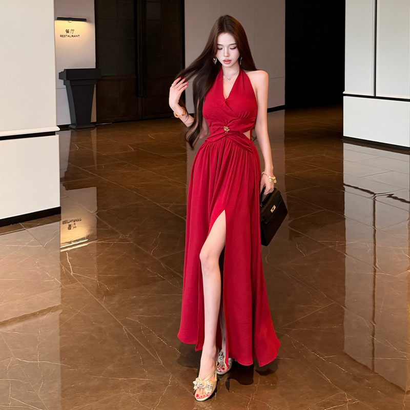 Pinched waist summer formal dress spicegirl hollow dress