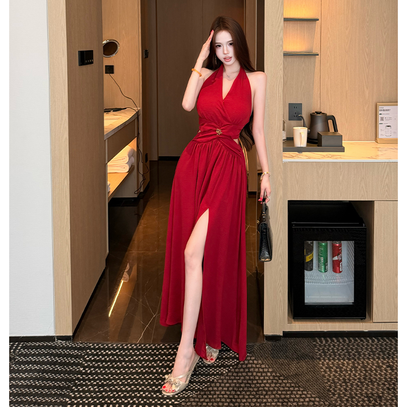 Pinched waist summer formal dress spicegirl hollow dress