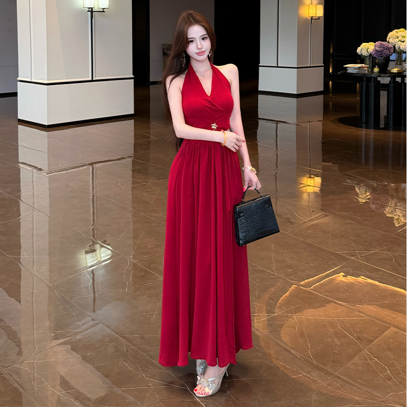 Pinched waist summer formal dress spicegirl hollow dress