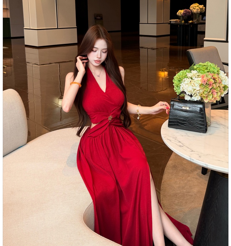 Pinched waist summer formal dress spicegirl hollow dress
