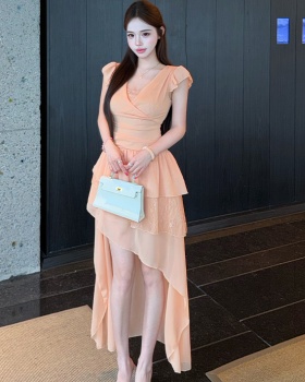 Romantic vacation splice lace enticement dress for women