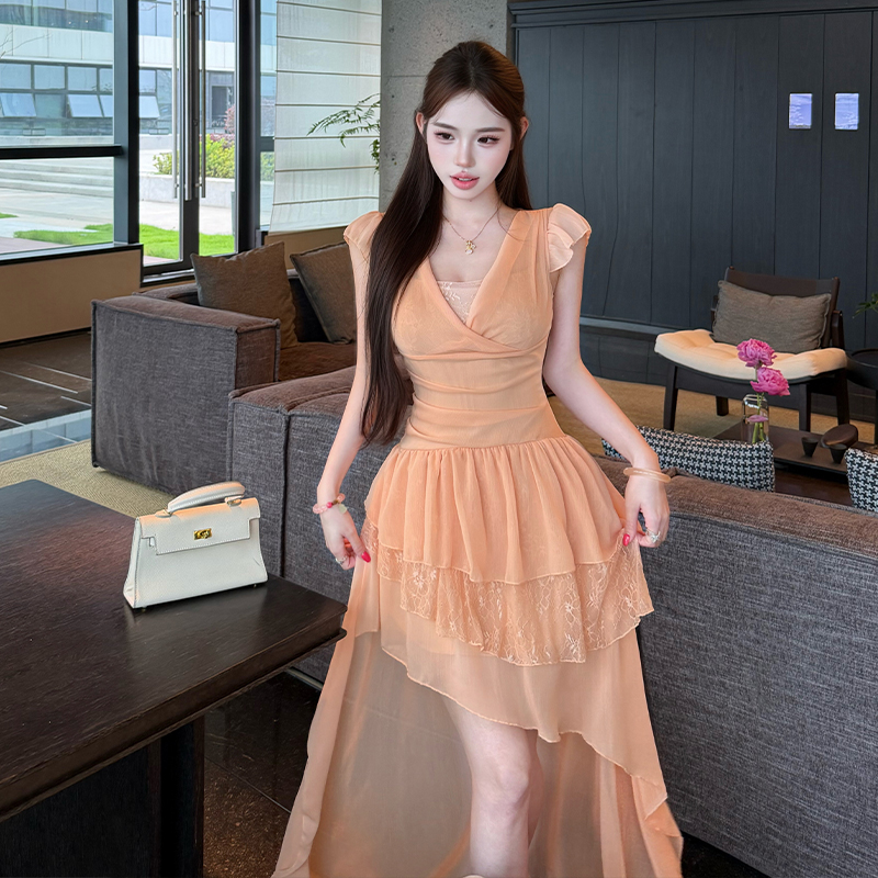 Romantic vacation splice lace enticement dress for women