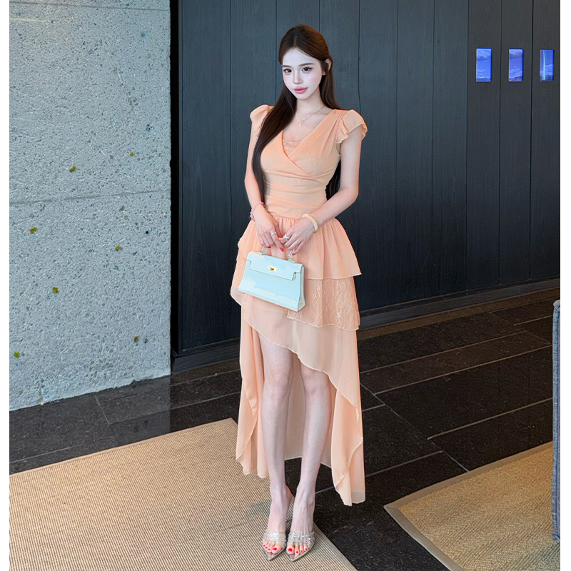 Romantic vacation splice lace enticement dress for women