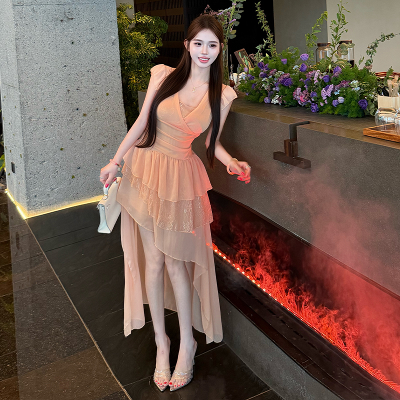 Romantic vacation splice lace enticement dress for women