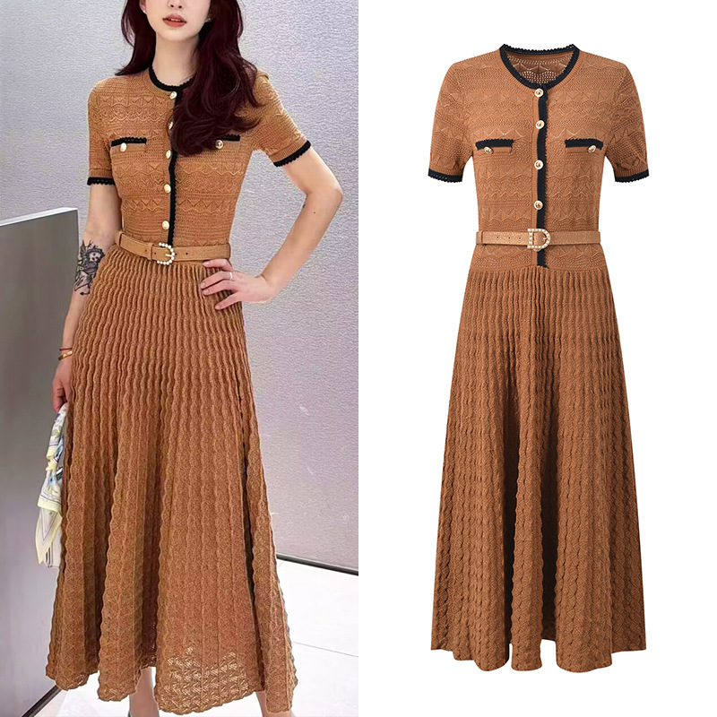 Pinched waist chanelstyle mixed colors crochet dress