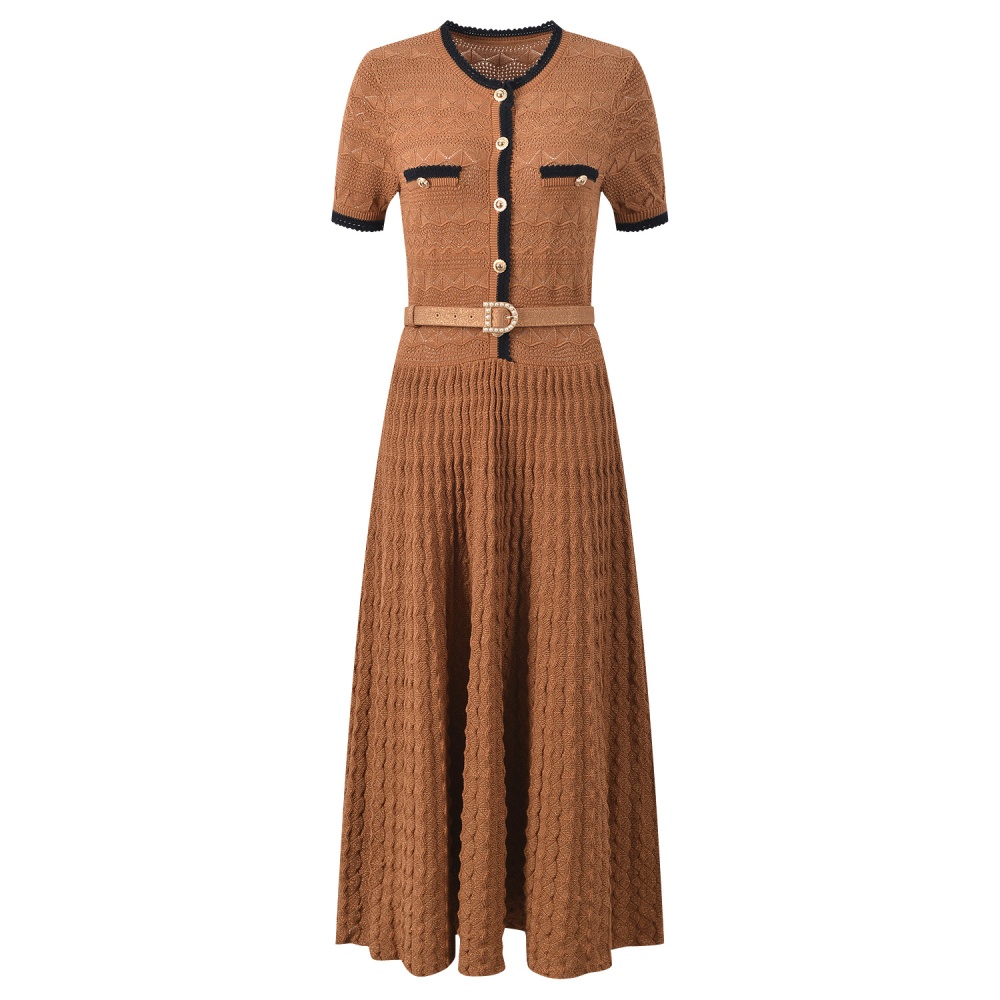 Pinched waist chanelstyle mixed colors crochet dress