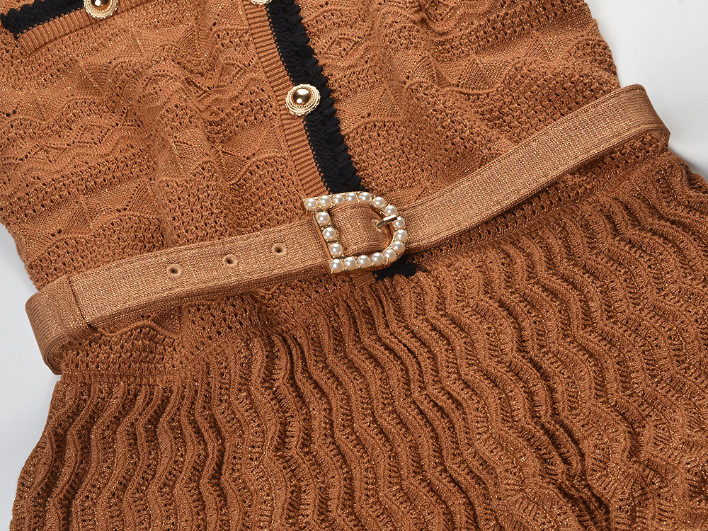 Pinched waist chanelstyle mixed colors crochet dress