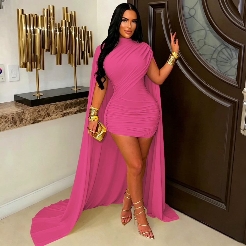 Fold dress European style evening dress for women