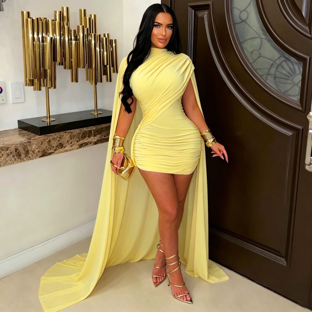 Fold dress European style evening dress for women