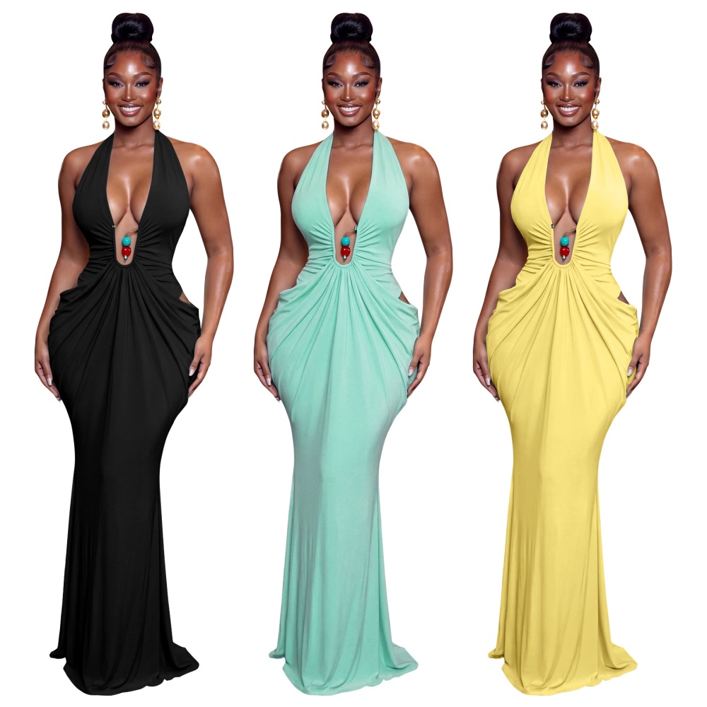V-neck frenum dress halter sexy long dress for women