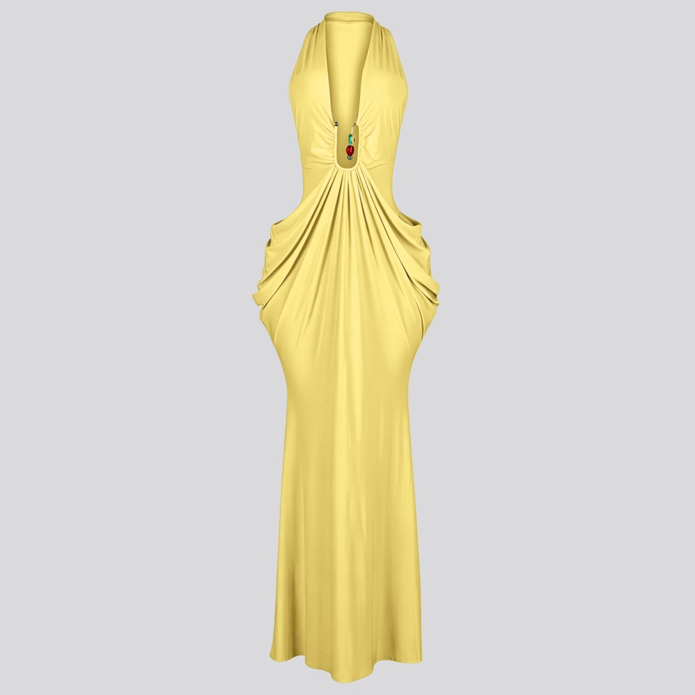 V-neck frenum dress halter sexy long dress for women