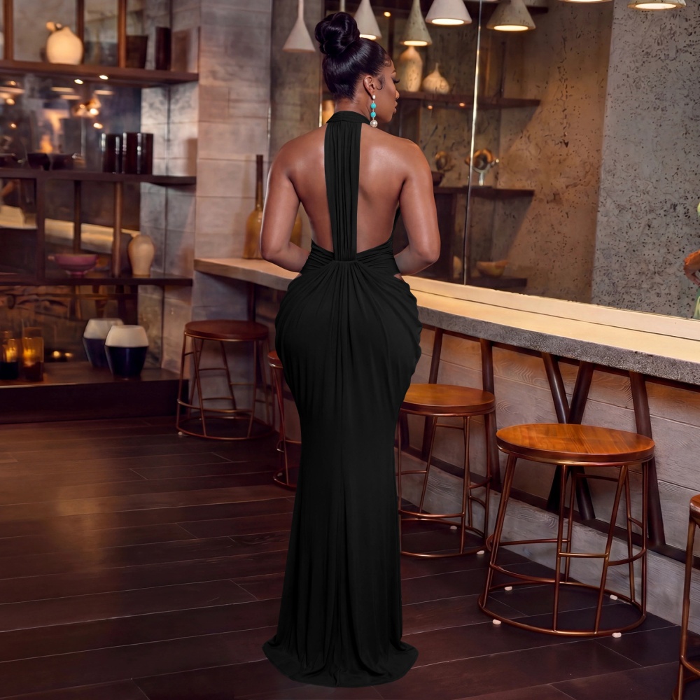 V-neck frenum dress halter sexy long dress for women