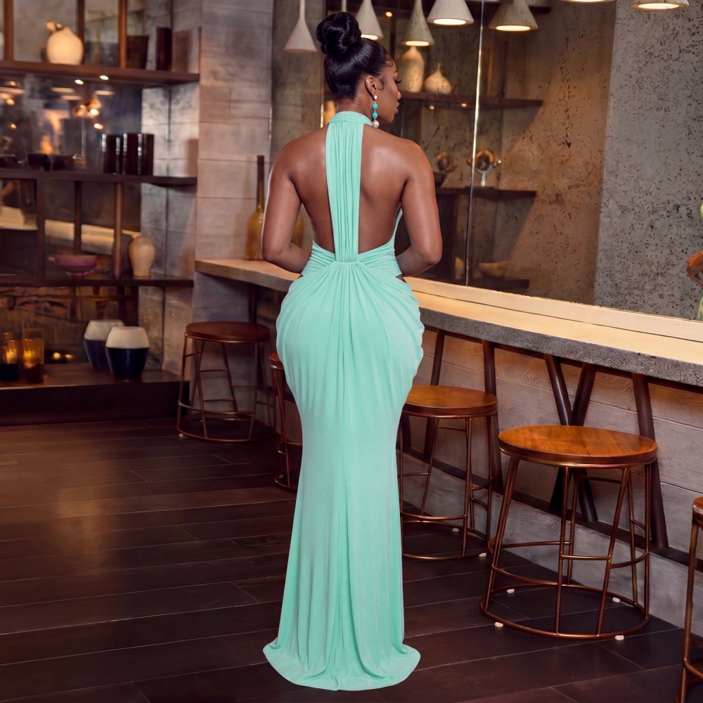 V-neck frenum dress halter sexy long dress for women