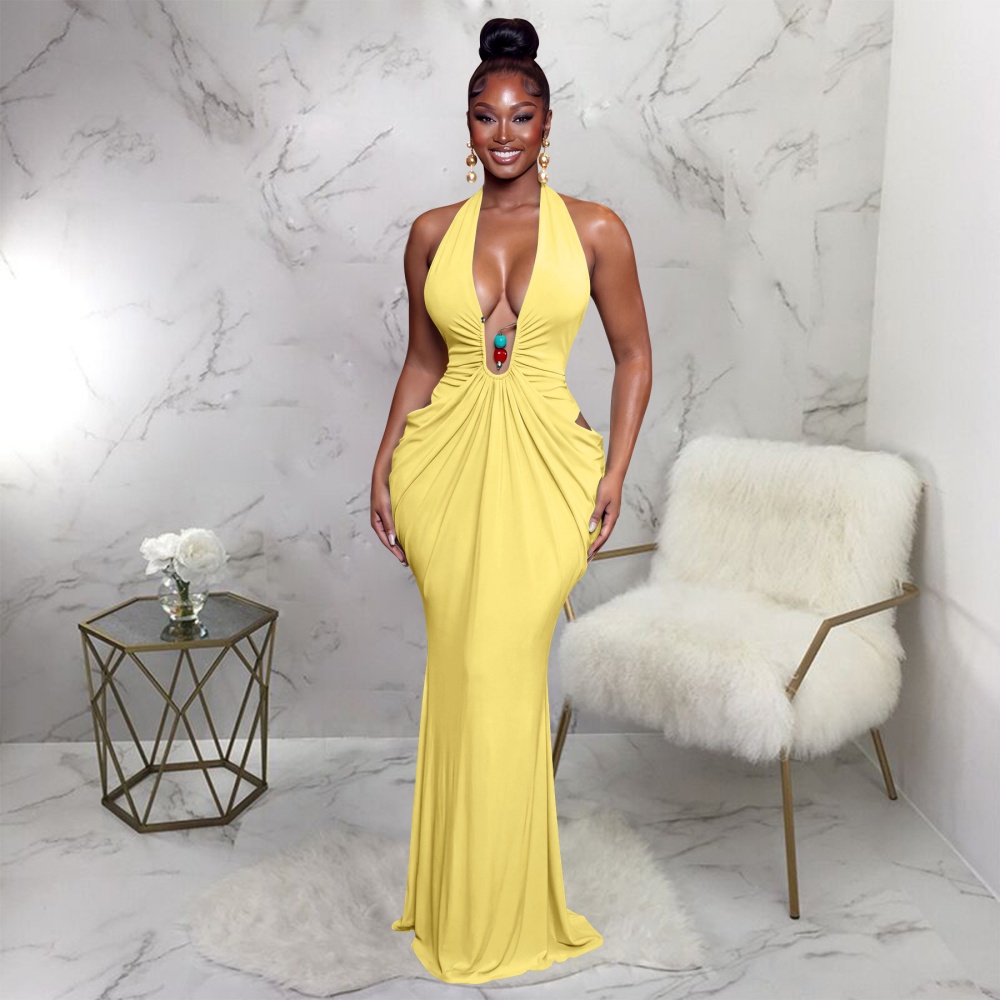 V-neck frenum dress halter sexy long dress for women