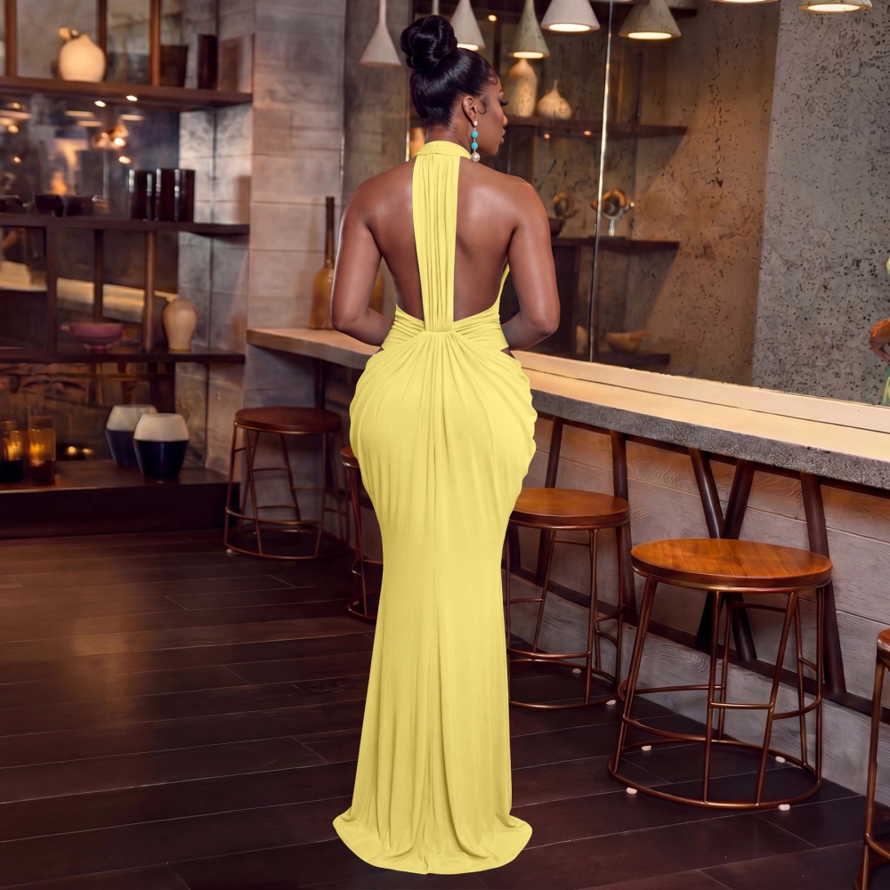 V-neck frenum dress halter sexy long dress for women