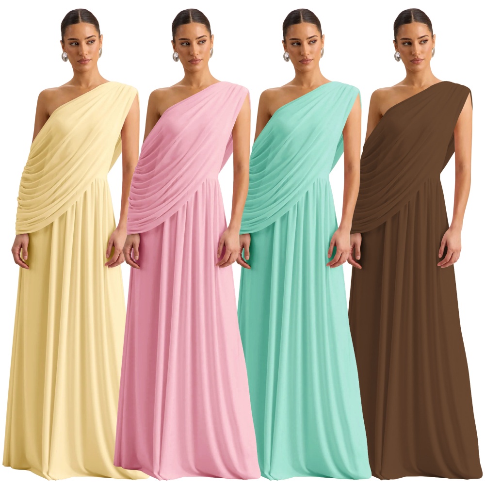 Summer fashion dress oblique collar fold long dress