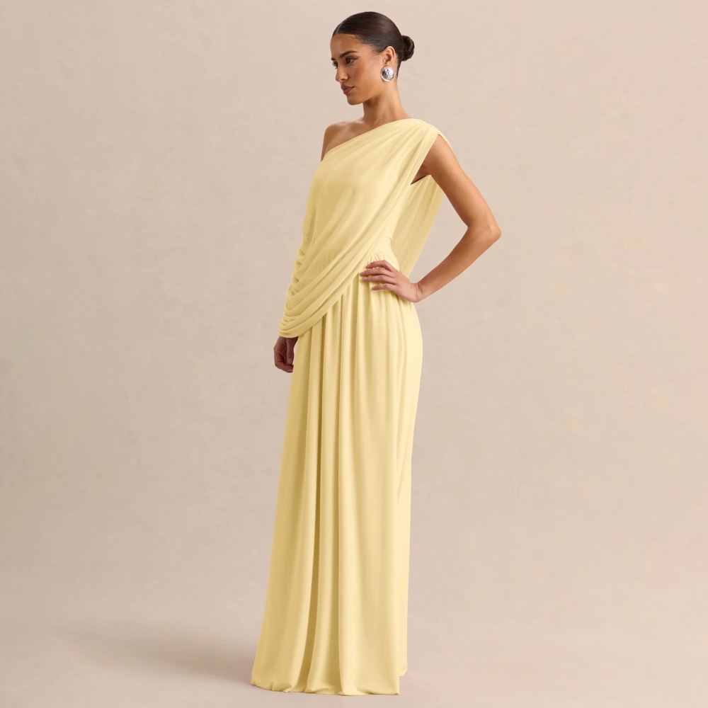 Summer fashion dress oblique collar fold long dress