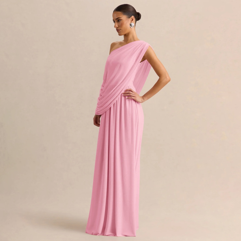Summer fashion dress oblique collar fold long dress