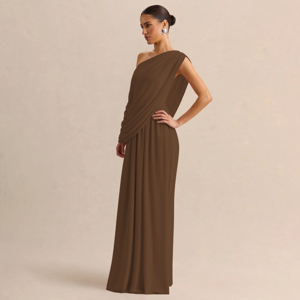 Summer fashion dress oblique collar fold long dress