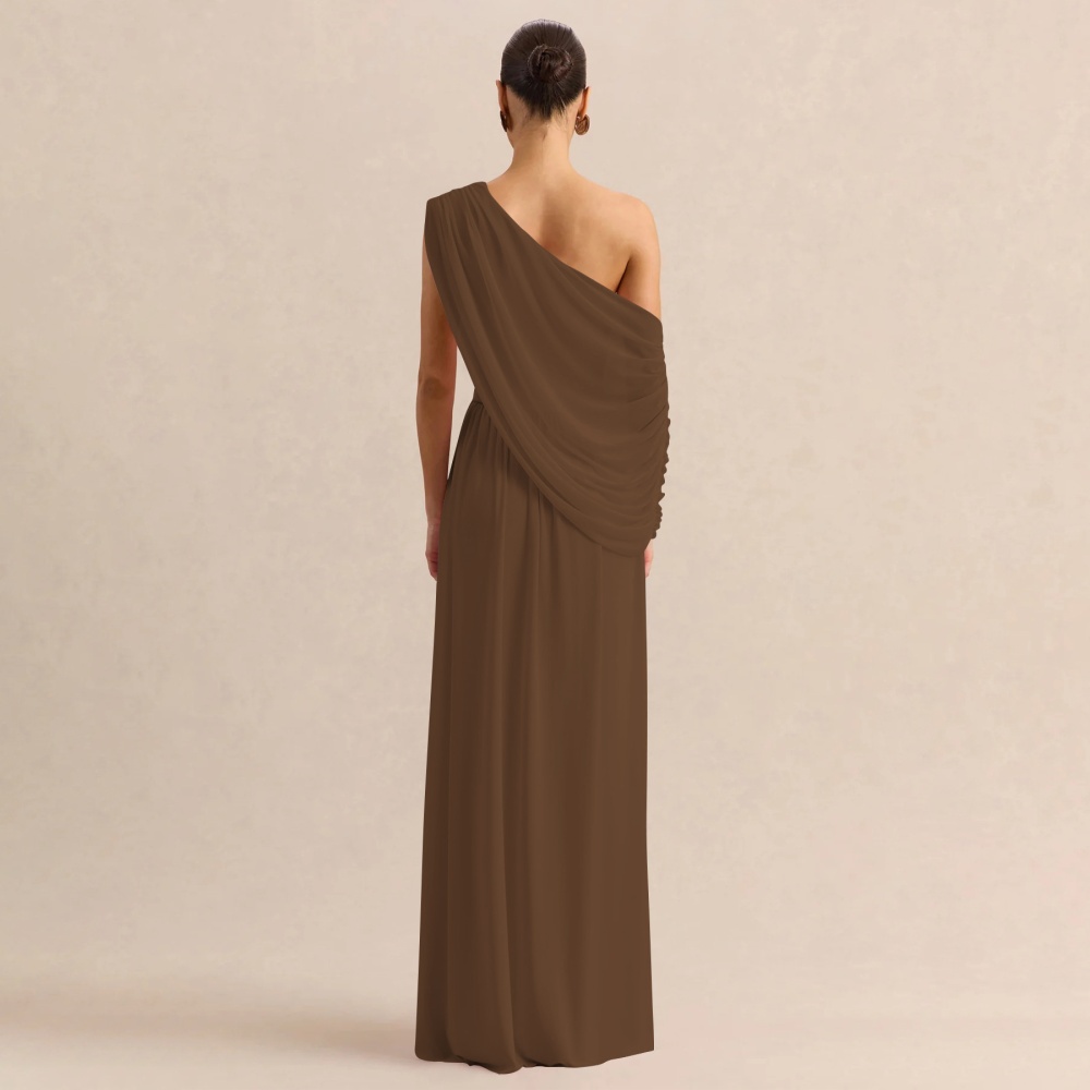 Summer fashion dress oblique collar fold long dress