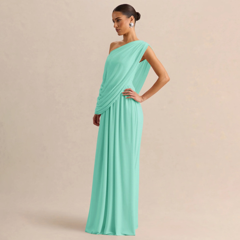 Summer fashion dress oblique collar fold long dress