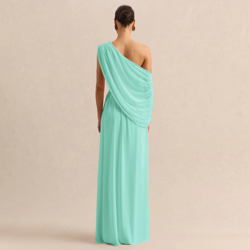 Summer fashion dress oblique collar fold long dress