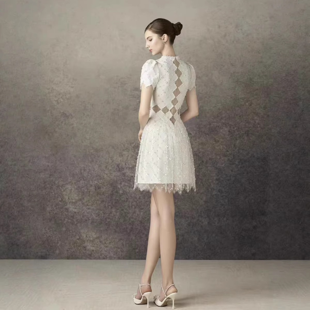 Ladies beading niche dress temperament slim gauze T-back