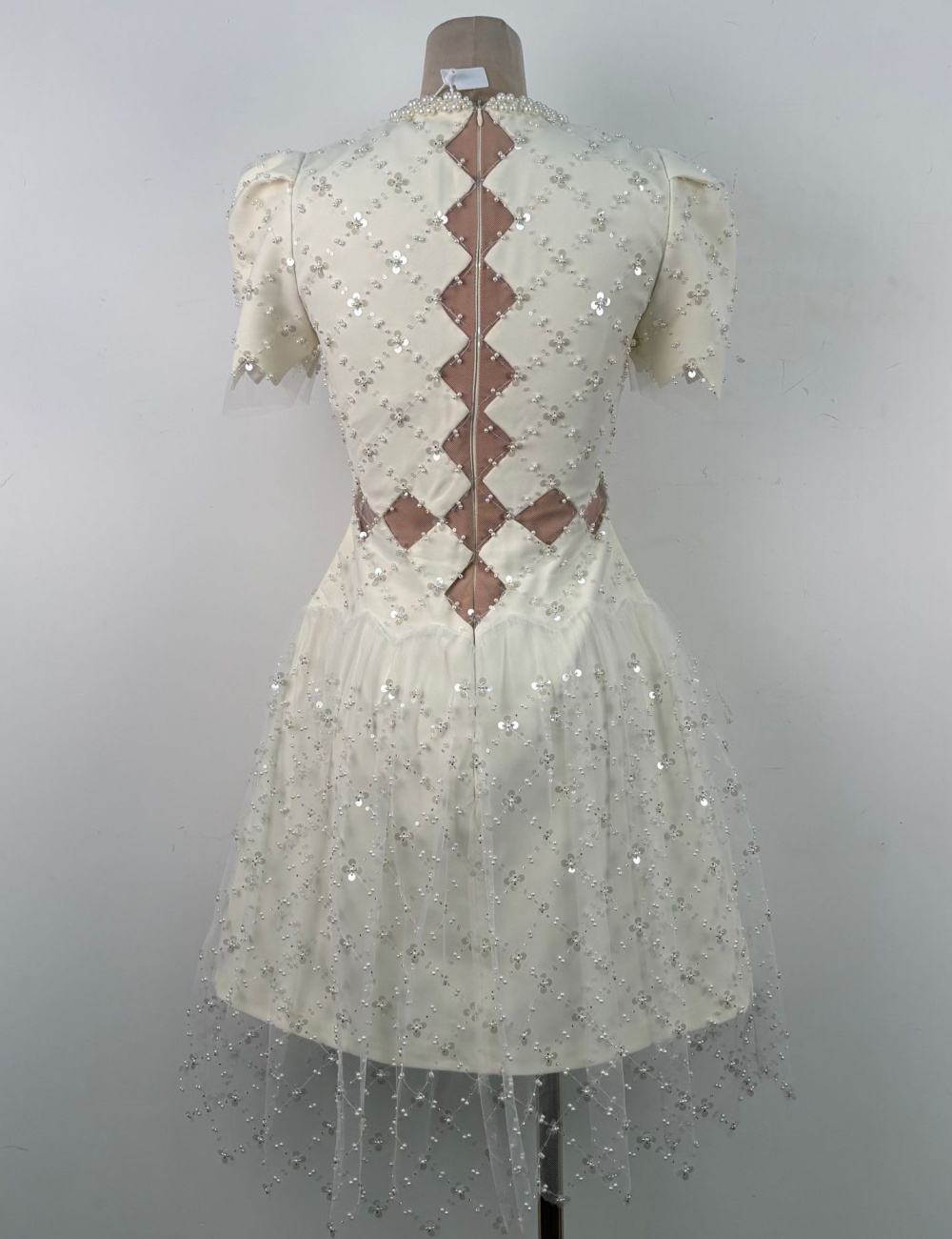 Ladies beading niche dress temperament slim gauze T-back