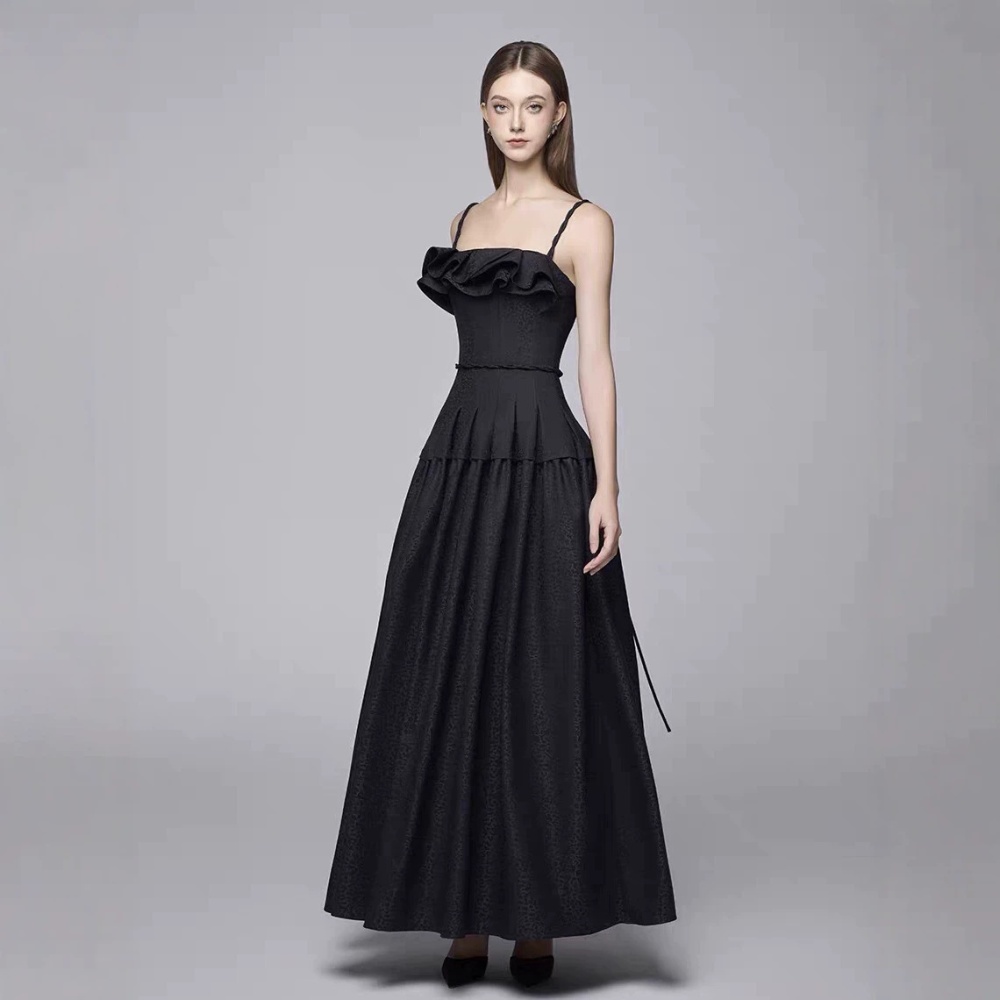 Temperament elegant pinched waist niche jacquard dress