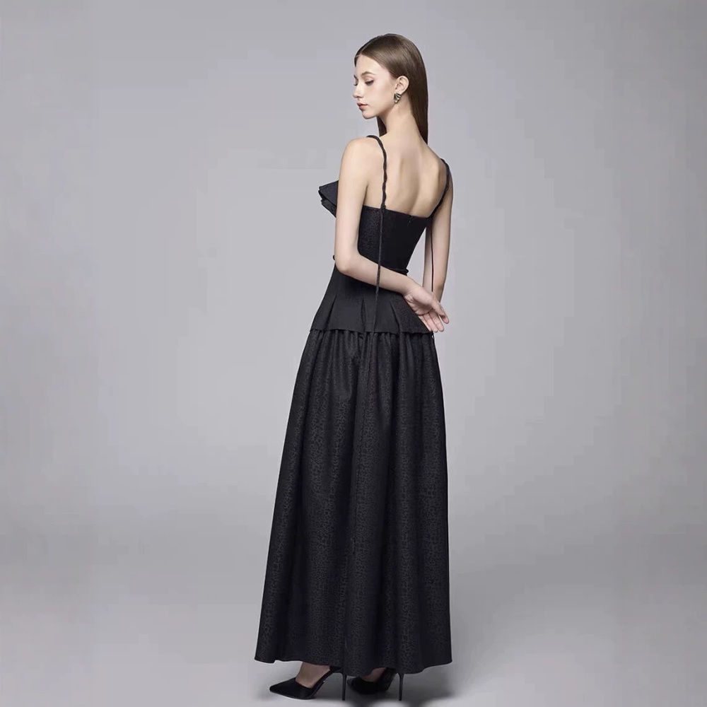 Temperament elegant pinched waist niche jacquard dress