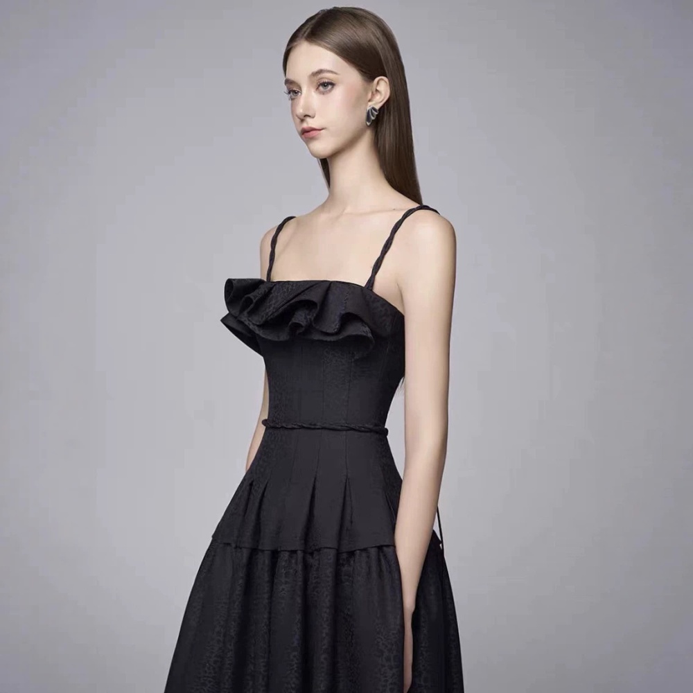 Temperament elegant pinched waist niche jacquard dress
