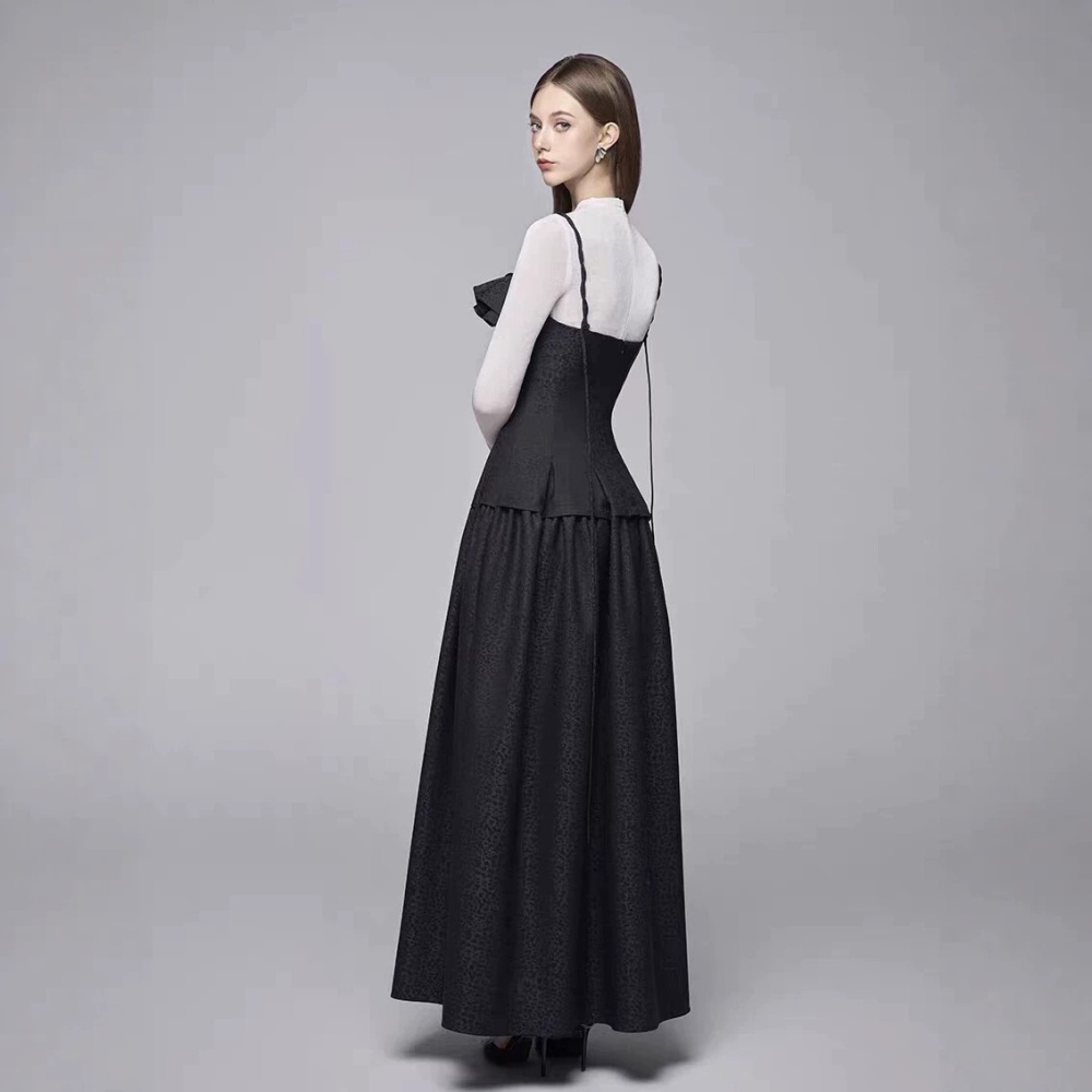 Temperament elegant pinched waist niche jacquard dress