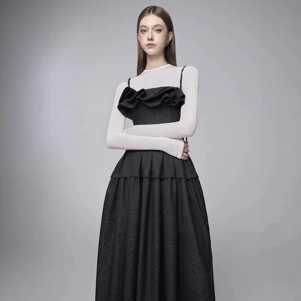 Temperament elegant pinched waist niche jacquard dress