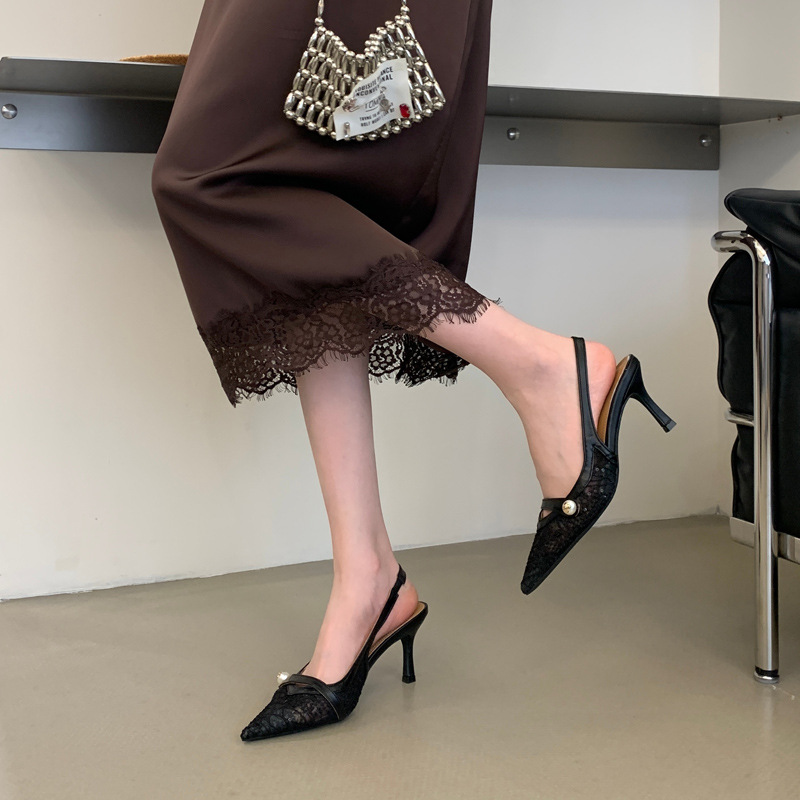 Fine-root France style high-heeled shoes lace sandals