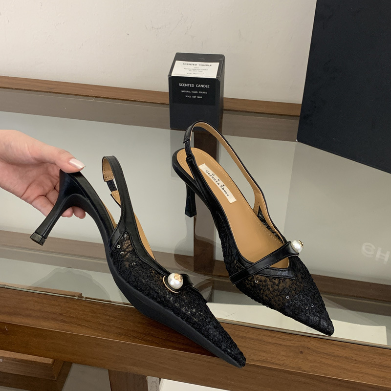 Fine-root France style high-heeled shoes lace sandals