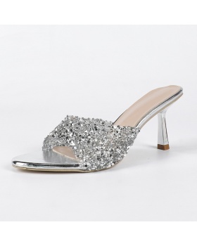 Western style France style middle-heel slippers for women