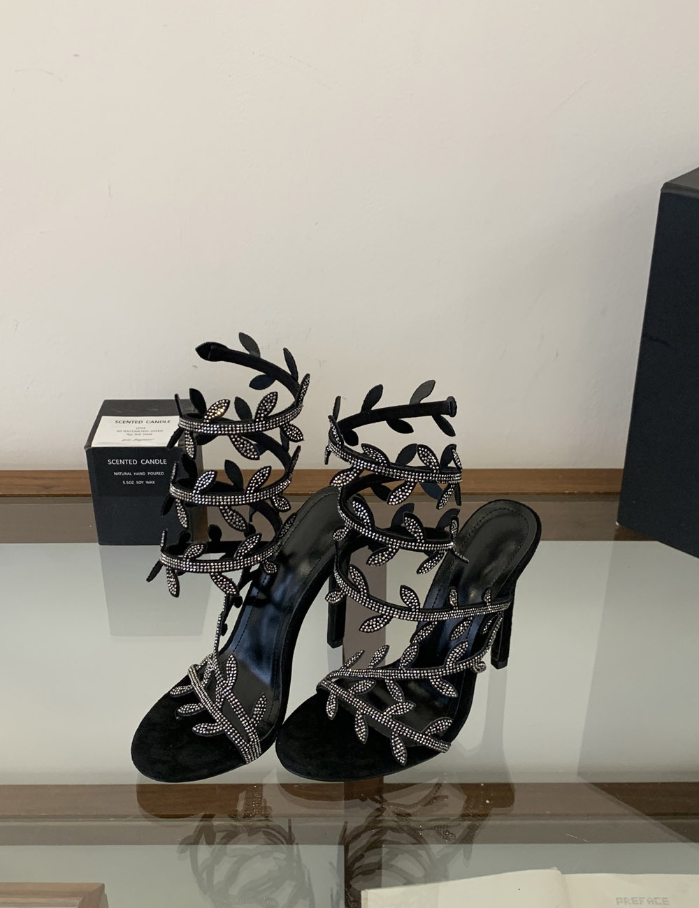 Rhinestone leaves skirt twining stilettos for women