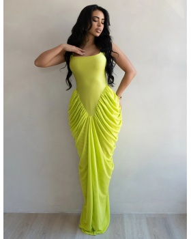 Chiffon sling long dress pinched waist evening dress